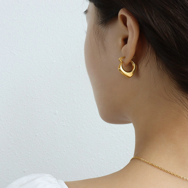 5pcs Earrings With 18K Gold Stainless Steel Fashion Geometric Prismatic Earrings Women's Titanium Steel Earrings Jewelry