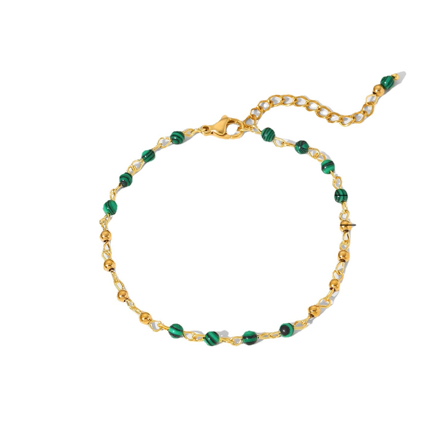 5pcs Women's Bracelet Green Peacock Stone Round Bead 18K Gold Small Round Bead Geometric Bracelet Jewelry