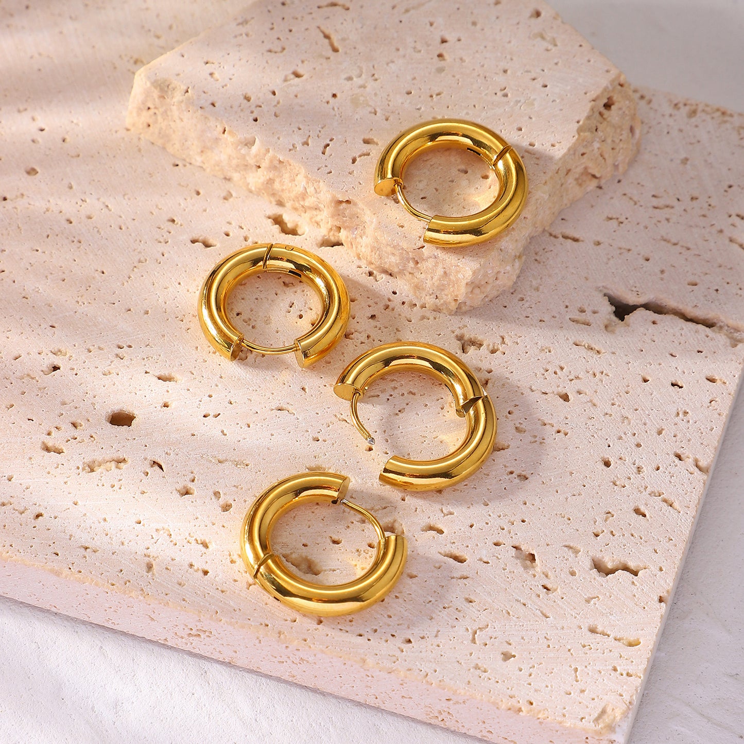 5pcs Same Air Earrings 4Mm Thick Inner Diameter 12Mm Classic Stainless Steel Hoop Earrings For Women Accessories