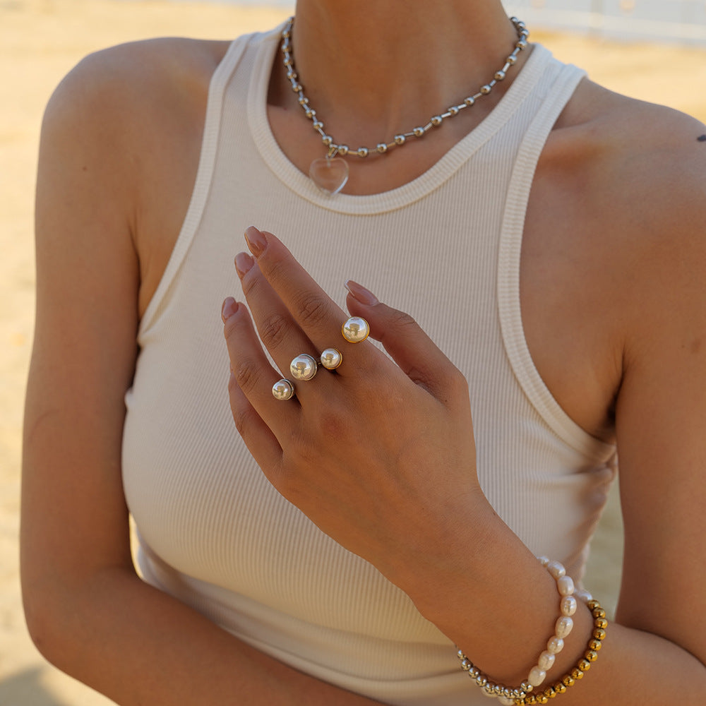 5pcs 18K Gold Stainless Steel Pearl Size Open Ring Ring Does Not Fade Ring