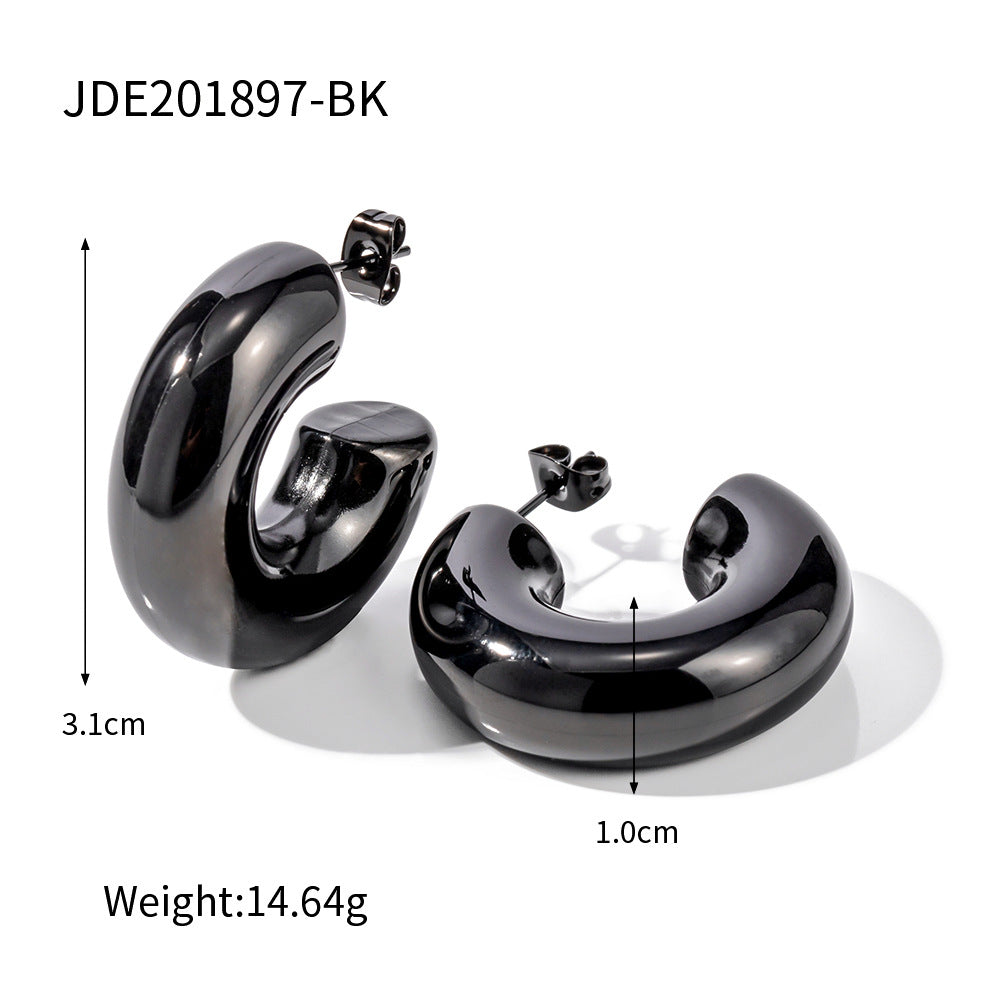 5pcs Fashion Pop Earrings 18K Gold-Plated Stainless Steel Chubby Thick Hollow C-Shaped Stud Earrings For Women