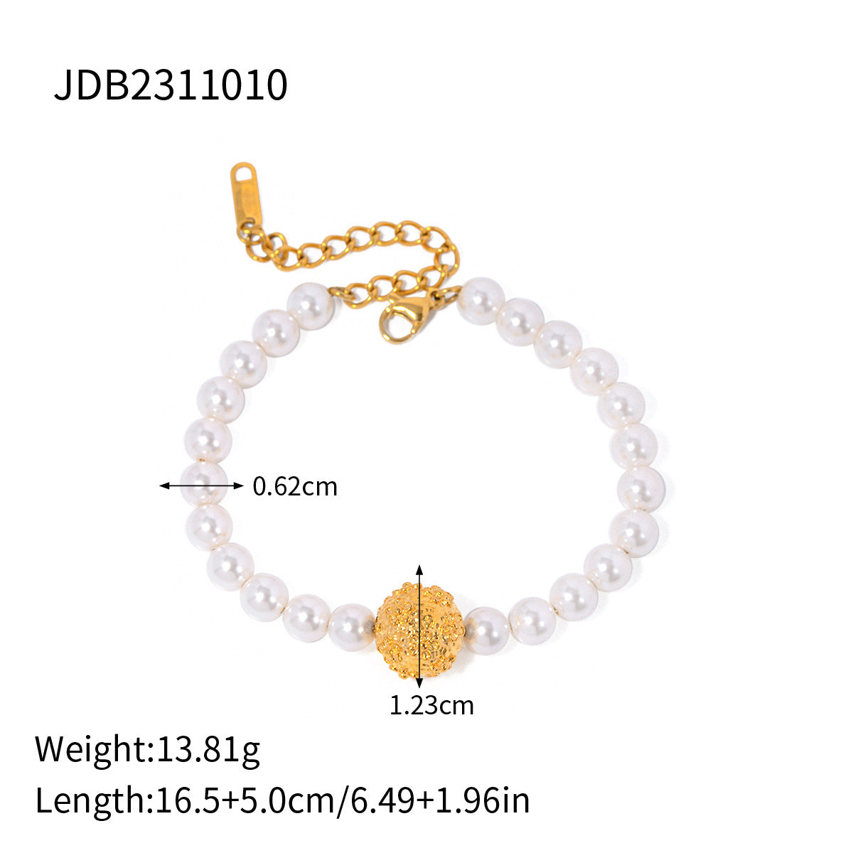 5pcs High-Grade 18-Carat Gold Stainless Steel Hammer Embossed Flower Ball Pearl Bracelet Titanium Steel Color-Proof Bracelet