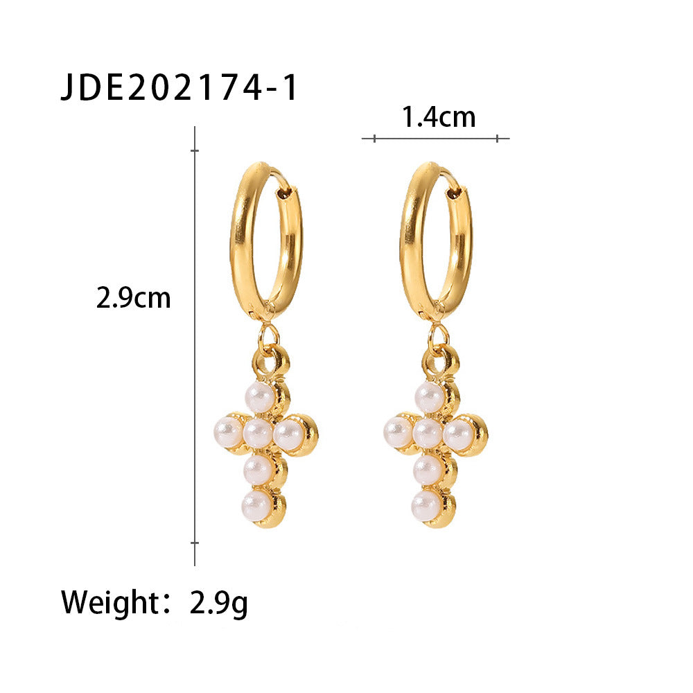 5pcs Stylish New All-Match Titanium Steel Earrings 18K Gold Stainless Steel Cross Pendant Earrings For Women Earrings