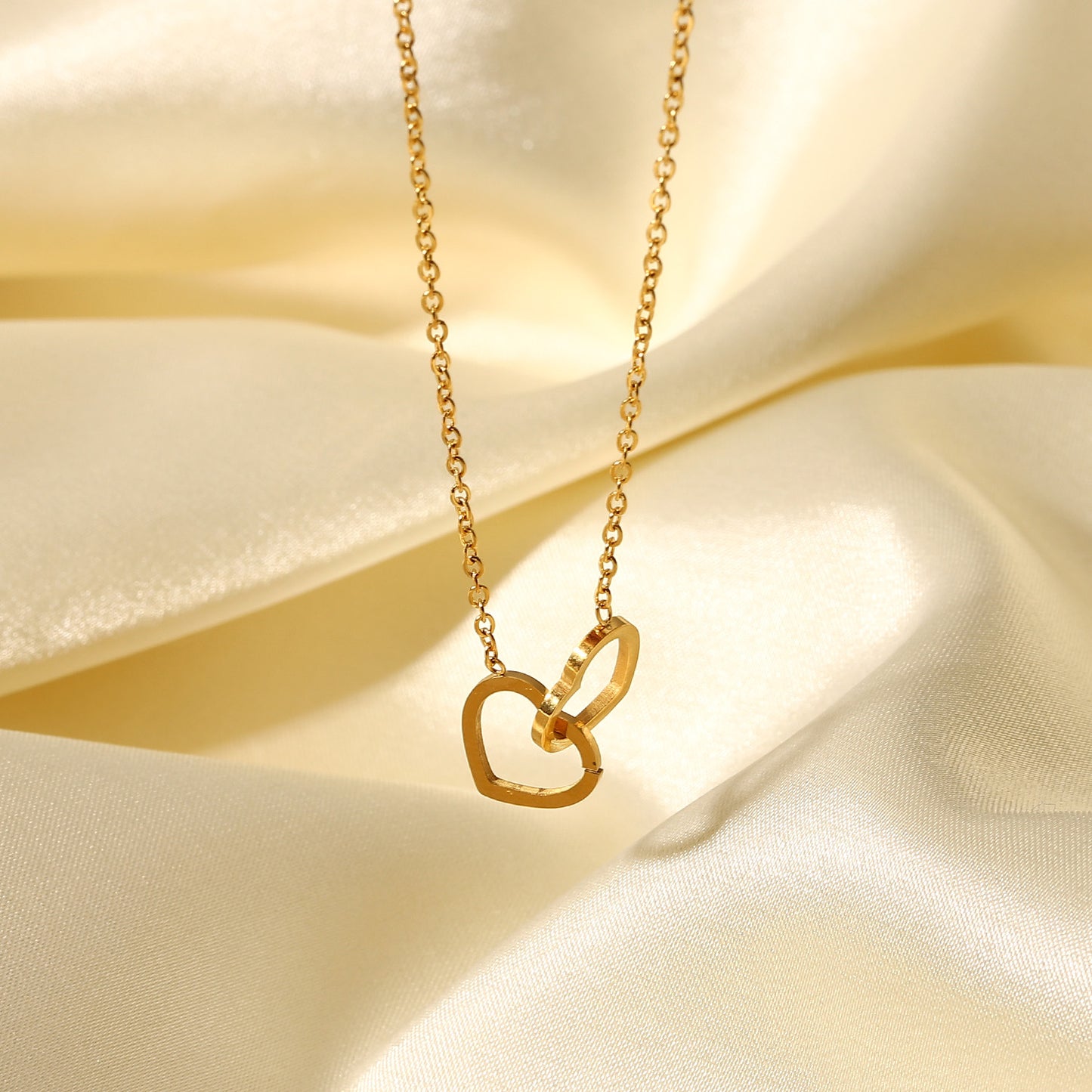 5pcs New Selling 18K Gold Stainless Steel Double Love Ring Necklace Fashion Heart Pendant Necklace For Women Necklaces