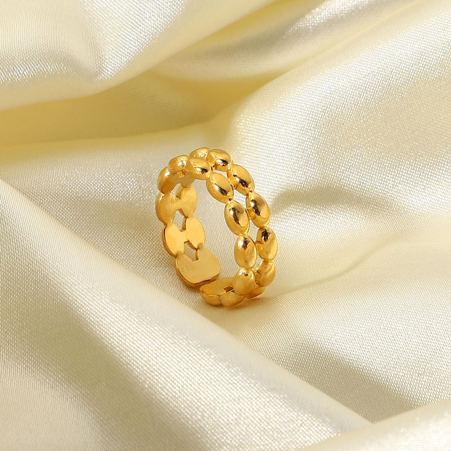 5pcs 18K Gold Stainless Steel Ring Double Oval Pea Open Ring Titanium Steel Ring Fashion Ring Individually Packaged