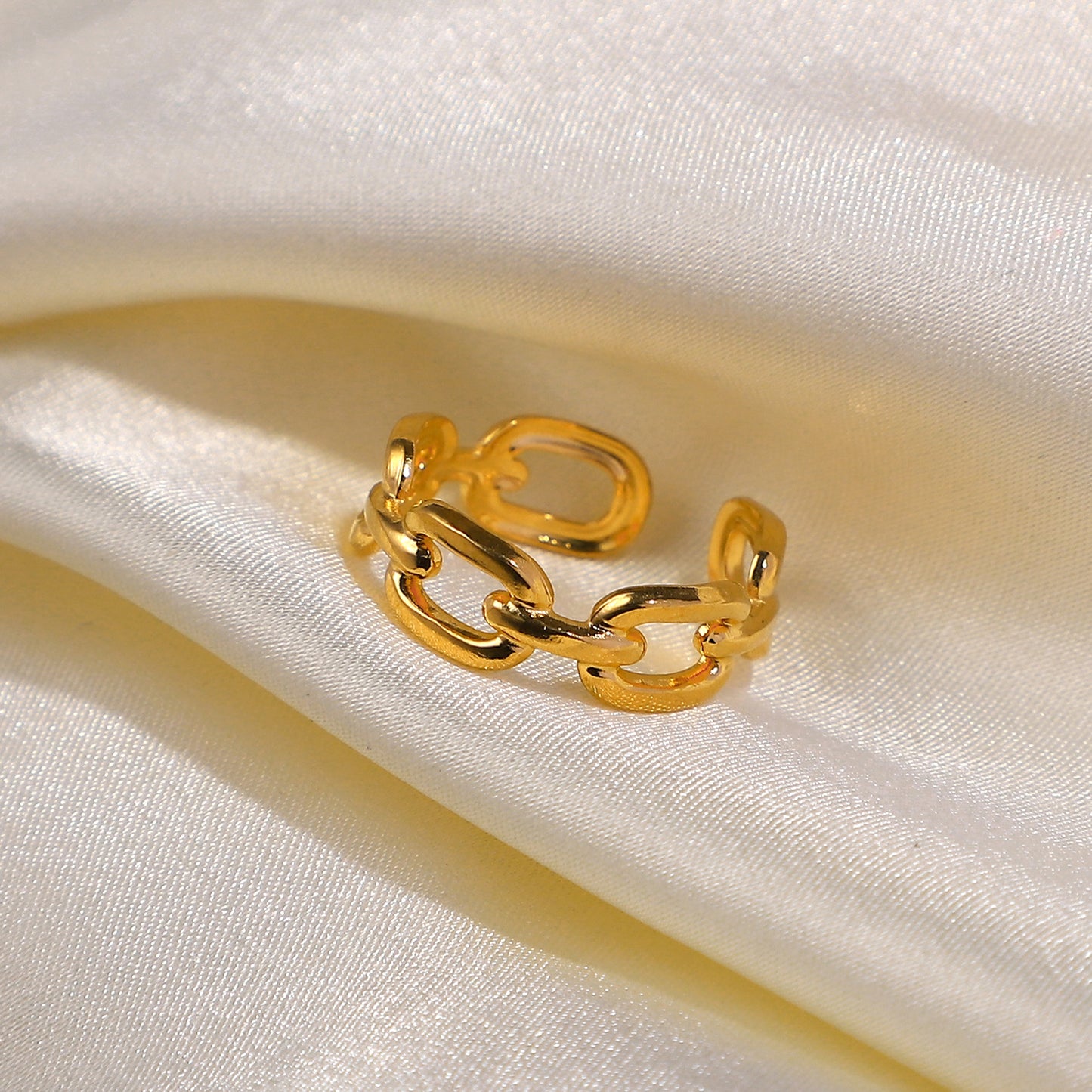 New 18K Gold Plated Stainless Steel Jewelry Square Buckle Chain Opening Ring Ladies Titanium Steel Ring