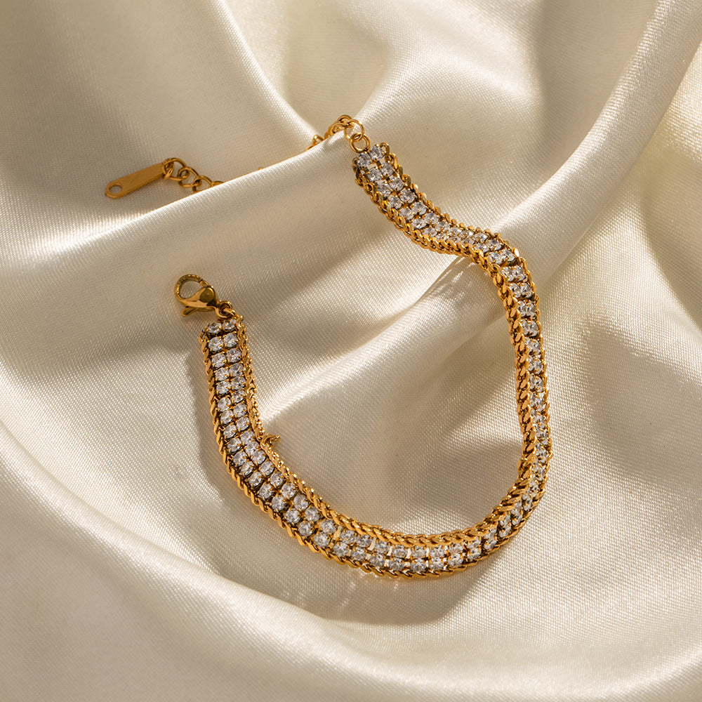 5pcs 18K Gold Double White Zircon Bracelet 100 Titanium Steel Non-Fade Bracelet Jewelry