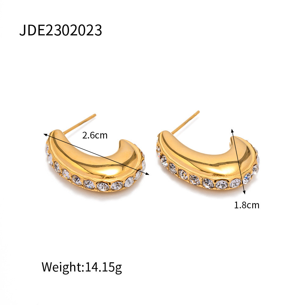 5pcs Fashion 18K Gold Plated Diamond Set Stainless Steel Earrings High Design Fashion All Matching Earrings