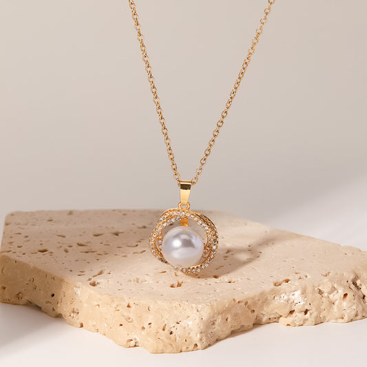 5pcs Necklace Gold Plated Jewelry Geometric Stainless Steel Chain Cube Pearl Pendant Necklace Jewelry For Women
