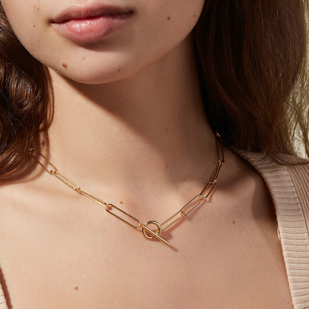 5pcs Punk 18K Gold Ot Buckle Flat Rectangular Chain Necklace Stainless Steel Necklace Women's Choker Jewelry