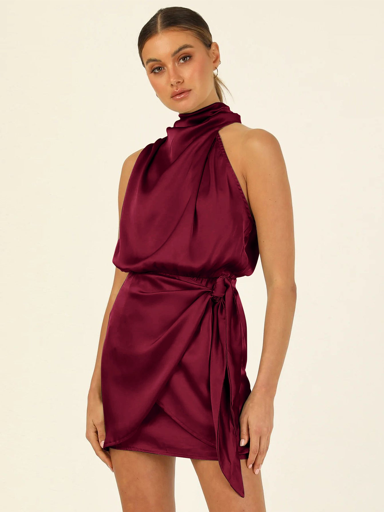 Fashion New Halter High Sense Satin Lace Slim-Fit Socialite Dress Fashion Temperament Skirt