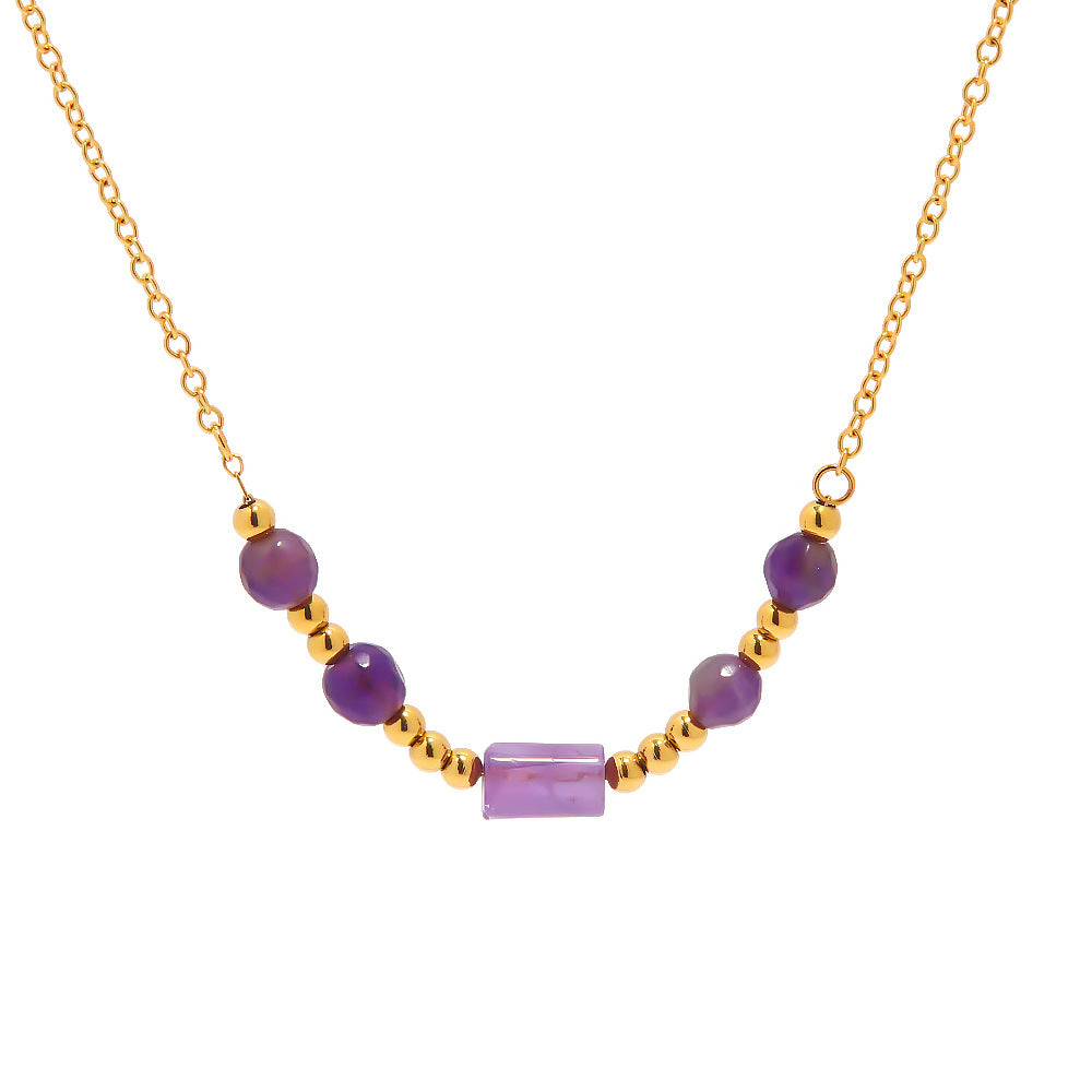 5pcs 18K Gold-Plated Stainless Steel Purple Stone Pendant Necklace With A Variety Of Niche Accessories Do Not Fade