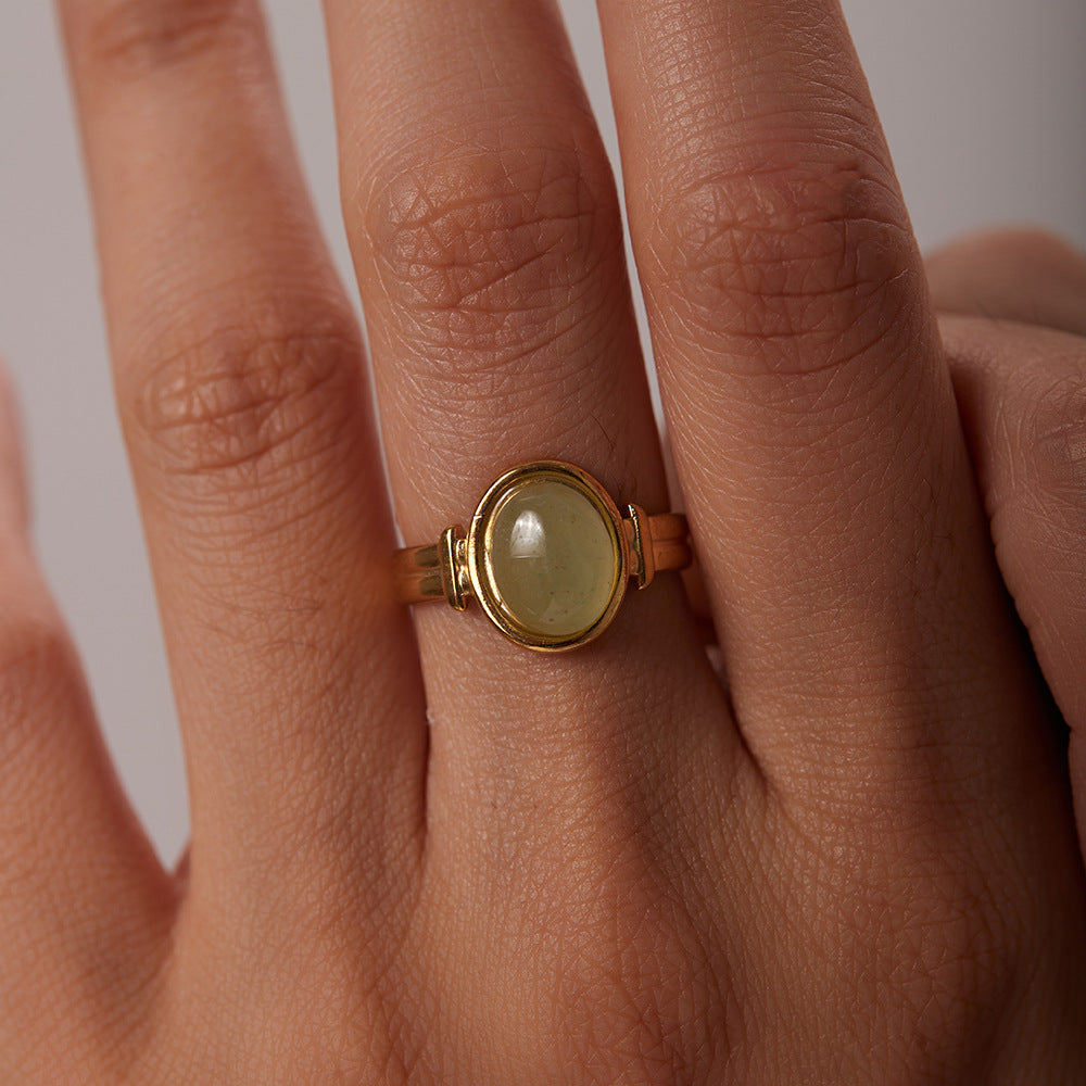 5pcs Same Ring 18K Gold Oval Tiger Eye/Green/Purple Semi-Precious Stone Opening Ring Female