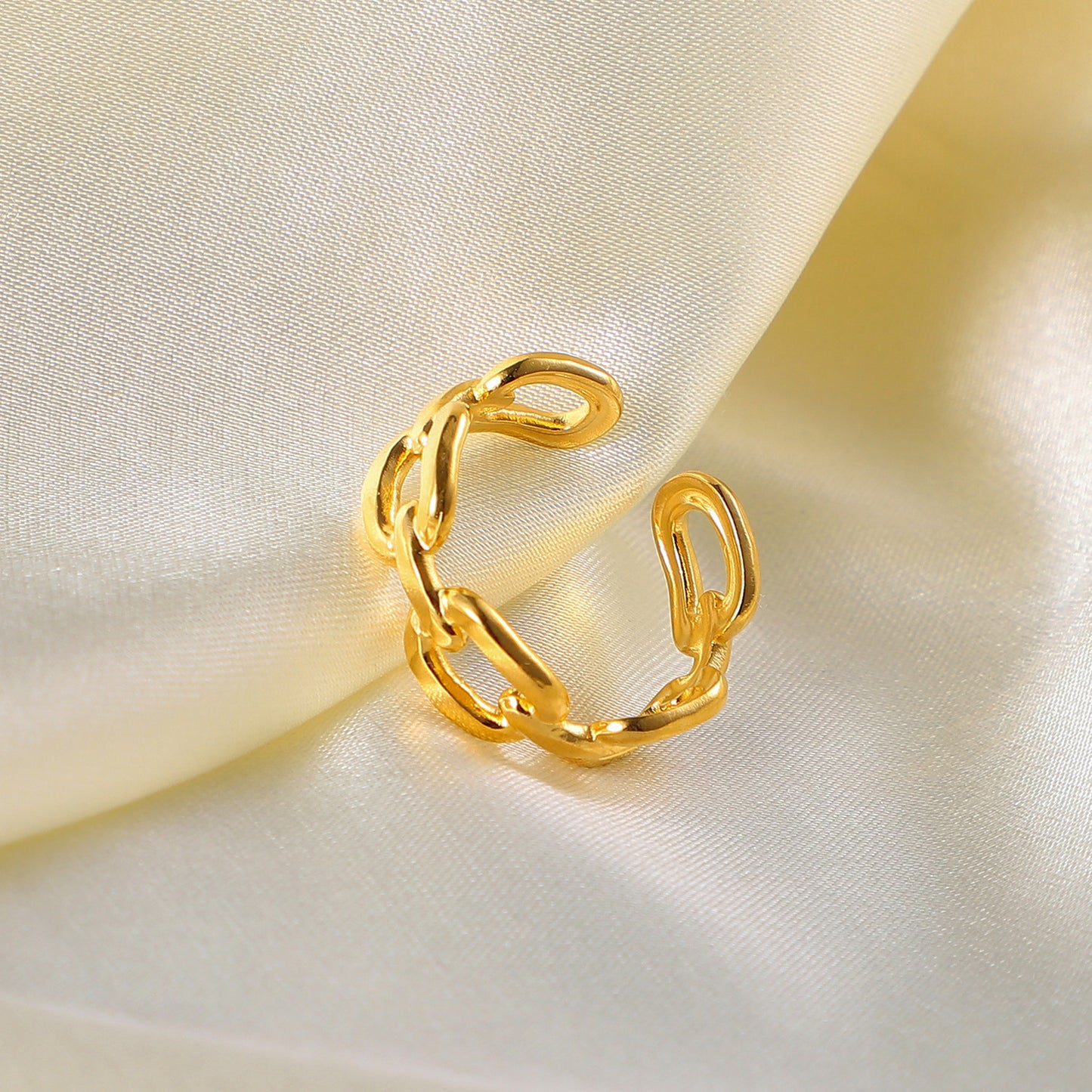 New 18K Gold Plated Stainless Steel Jewelry Square Buckle Chain Opening Ring Ladies Titanium Steel Ring
