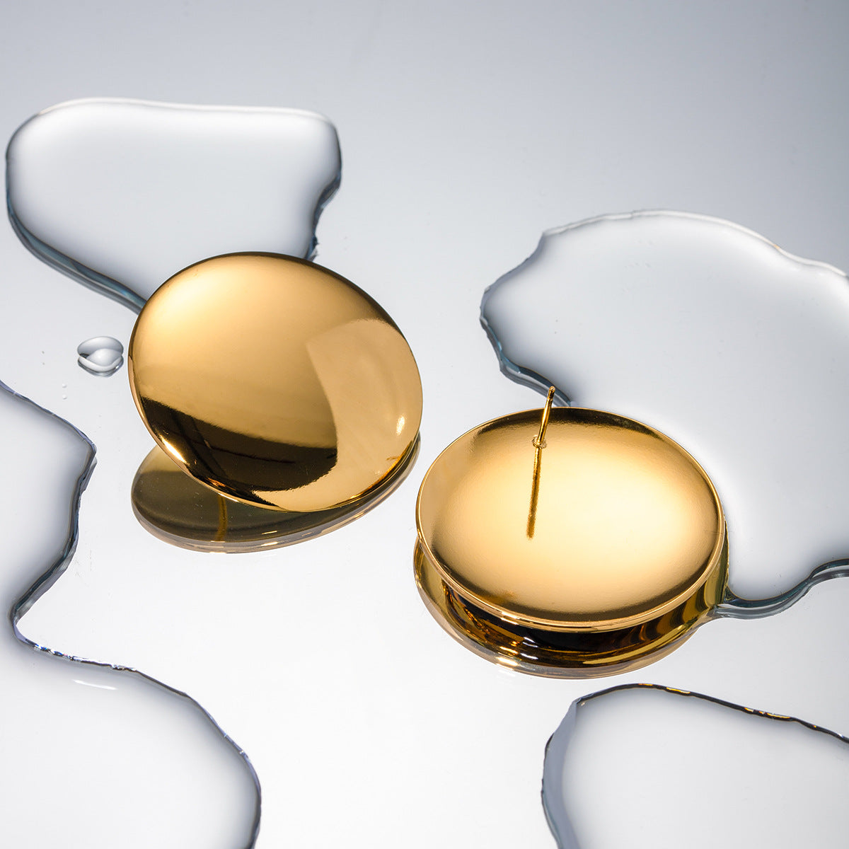 5pcs 18K Gold Stainless Steel Smooth Disc Titanium Steel Earrings High-Grade Non-Fading Jewelry