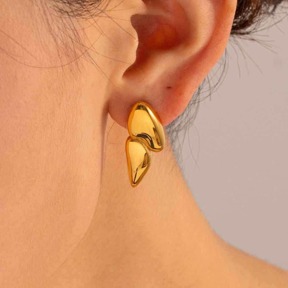 5pcs Stylish 18K Gold Stainless Steel Earrings Turnip Dined Earrings Buckle Earrings Studs