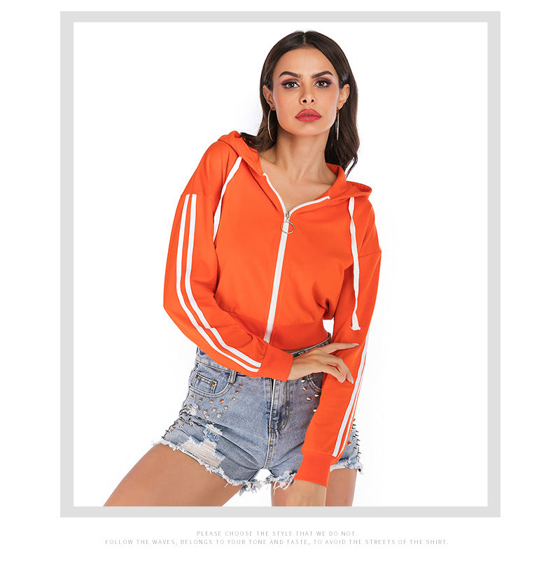 Early Autumn Top Long-Sleeved Hoodie Short Zipper Coat Fashion Casual Cardigan