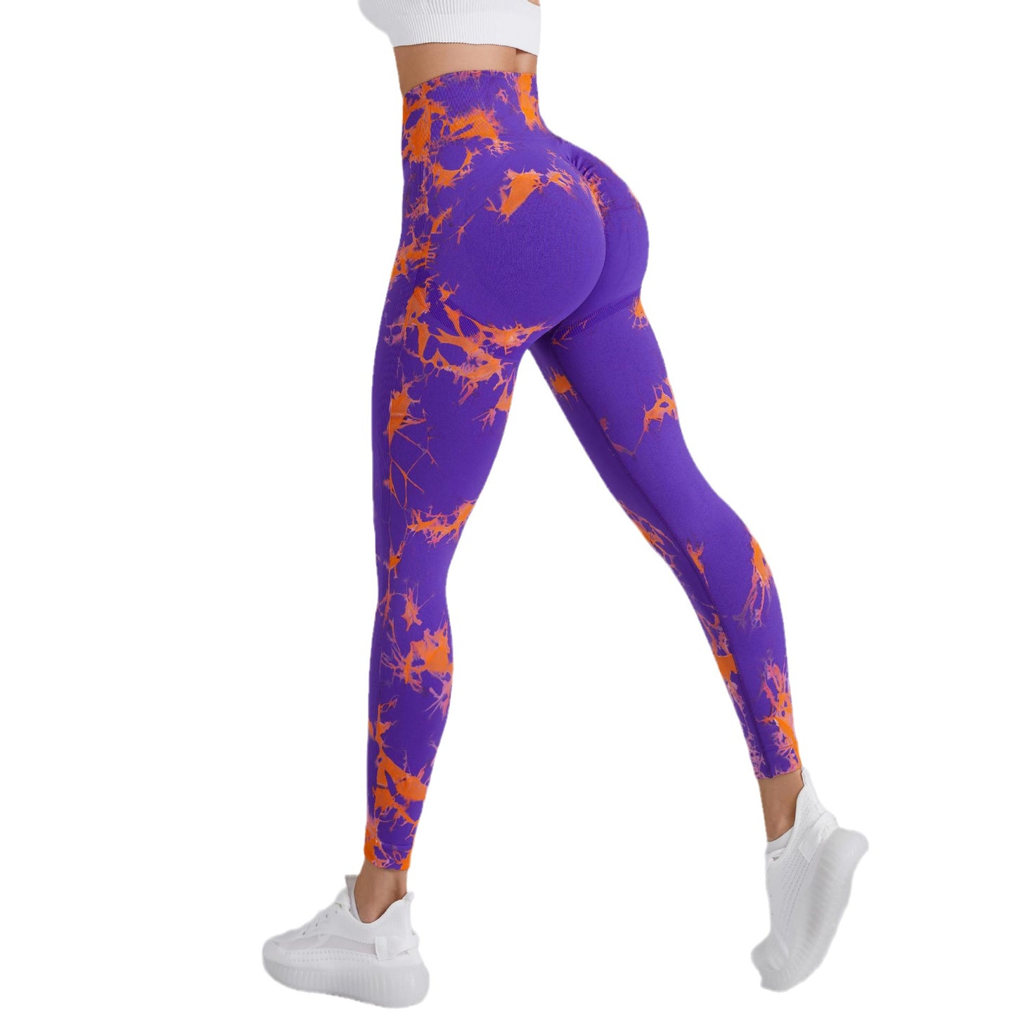 Seamless Peach Yoga Tight Pants Women's Two-Color Tie-Dye Bleaching High-Waisted Hip Lift Sports Running Fitness Pants
