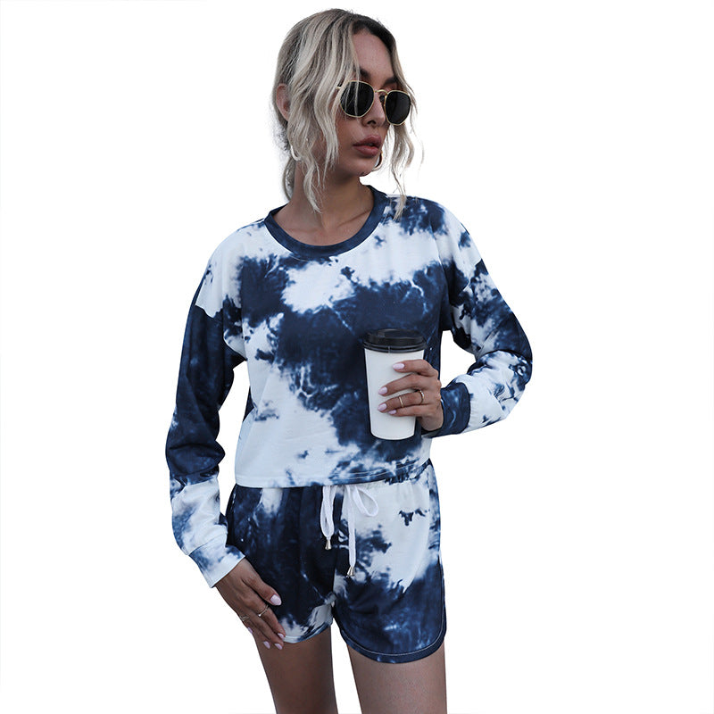 Women's Two-Piece Casual Tie Dye Printed T-Shirt Shorts Suit Women