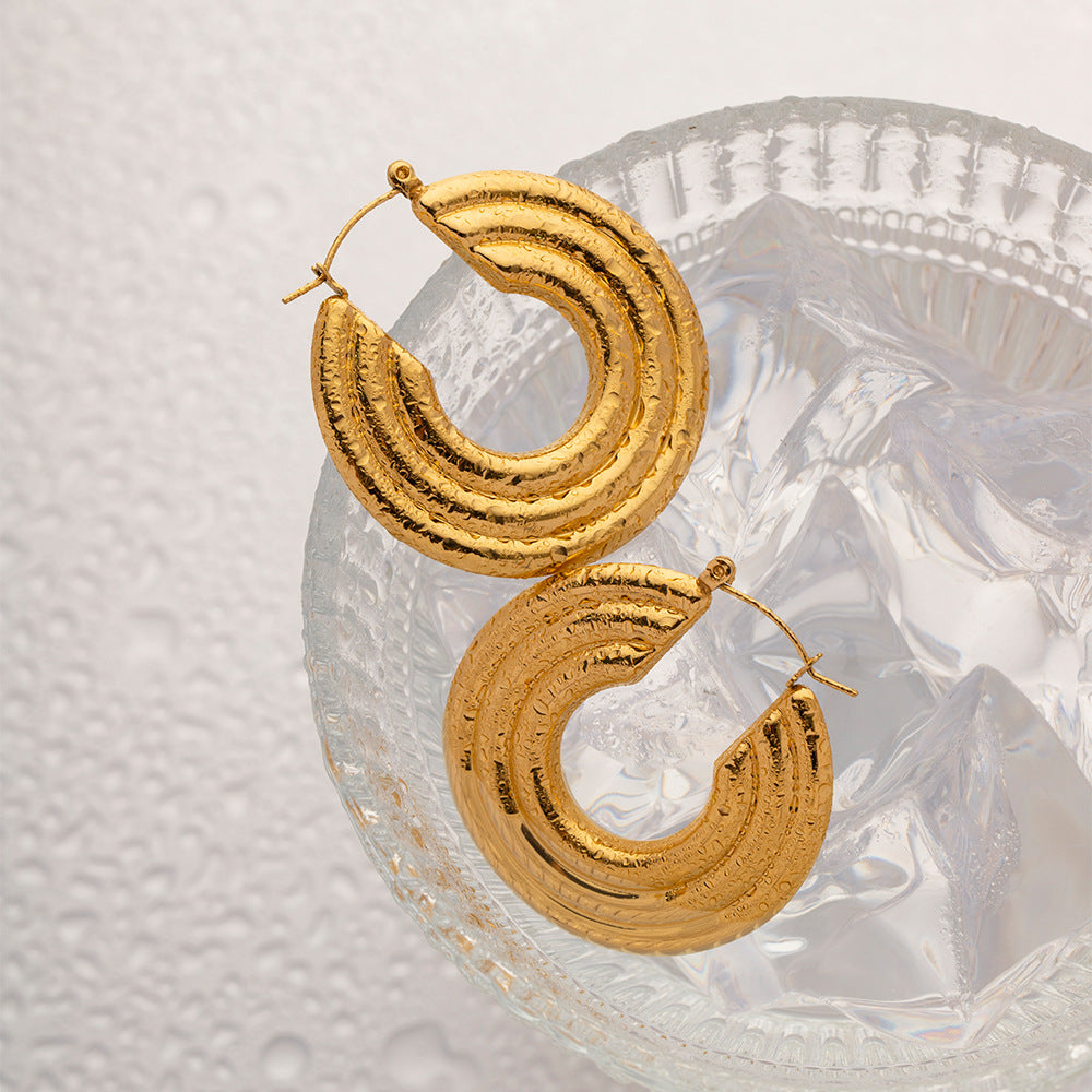 5pcs Titanium Steel Lock Earrings Stud 18K Gold Stainless Steel Multi-Layer Loop Earrings Women's Earrings Punk Earrings