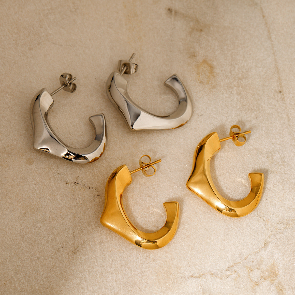 5pcs 18K Gold Stainless Steel Triangle C Earrings Earrings Temperament Female Earrings Accessories