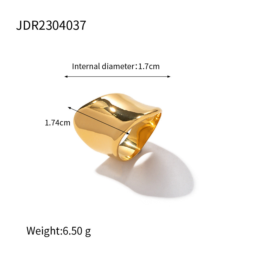 5pcs 18K Gold Stainless Steel Minimalist Wide-Face Ring Advanced Design Does Not Fade Jewelry
