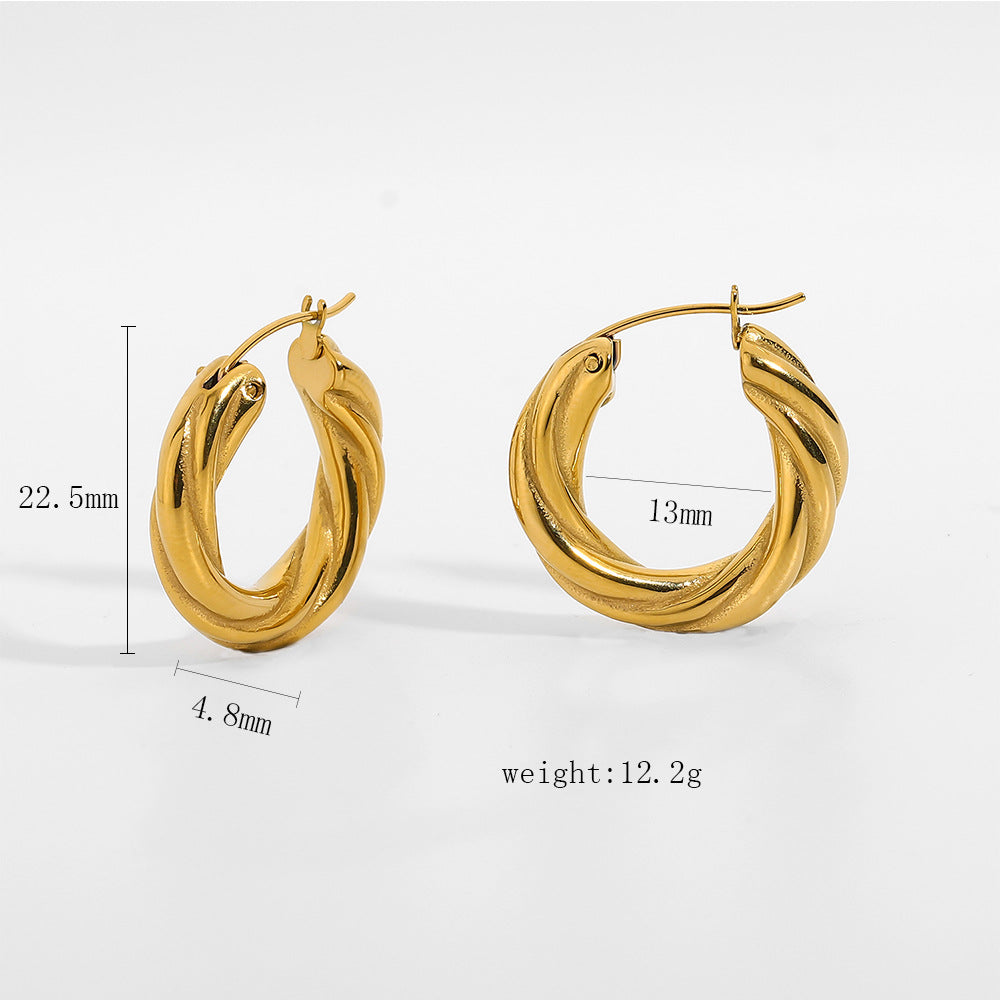 5pcs New Chunky Twist Croissant Stud Earrings 18 Gold-Plated Stainless Steel Ring Earrings For Women