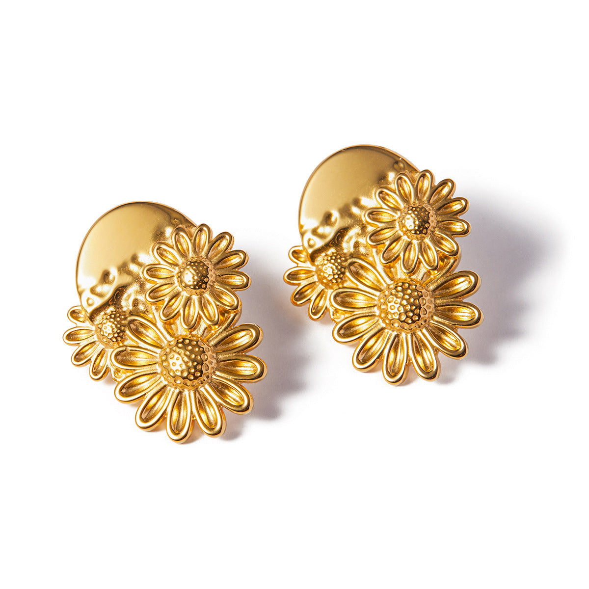 5pcs 18K Gold Stainless Small Daisy Earrings Maillard Light Luxury Small Luxury Flower Earrings