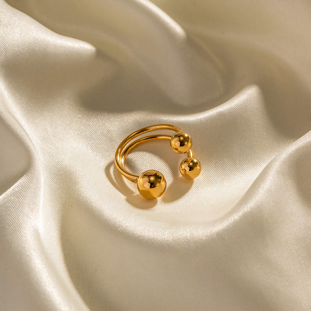 5pcs Ring 18K Gold Three-Ball Gold Open Ring High-Grade Sense Titanium Steel Hand Jewelry