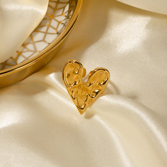 5pcs 18K Gold Stainless Steel Hammer Love Ring Double Sided Ring Women's Accessories