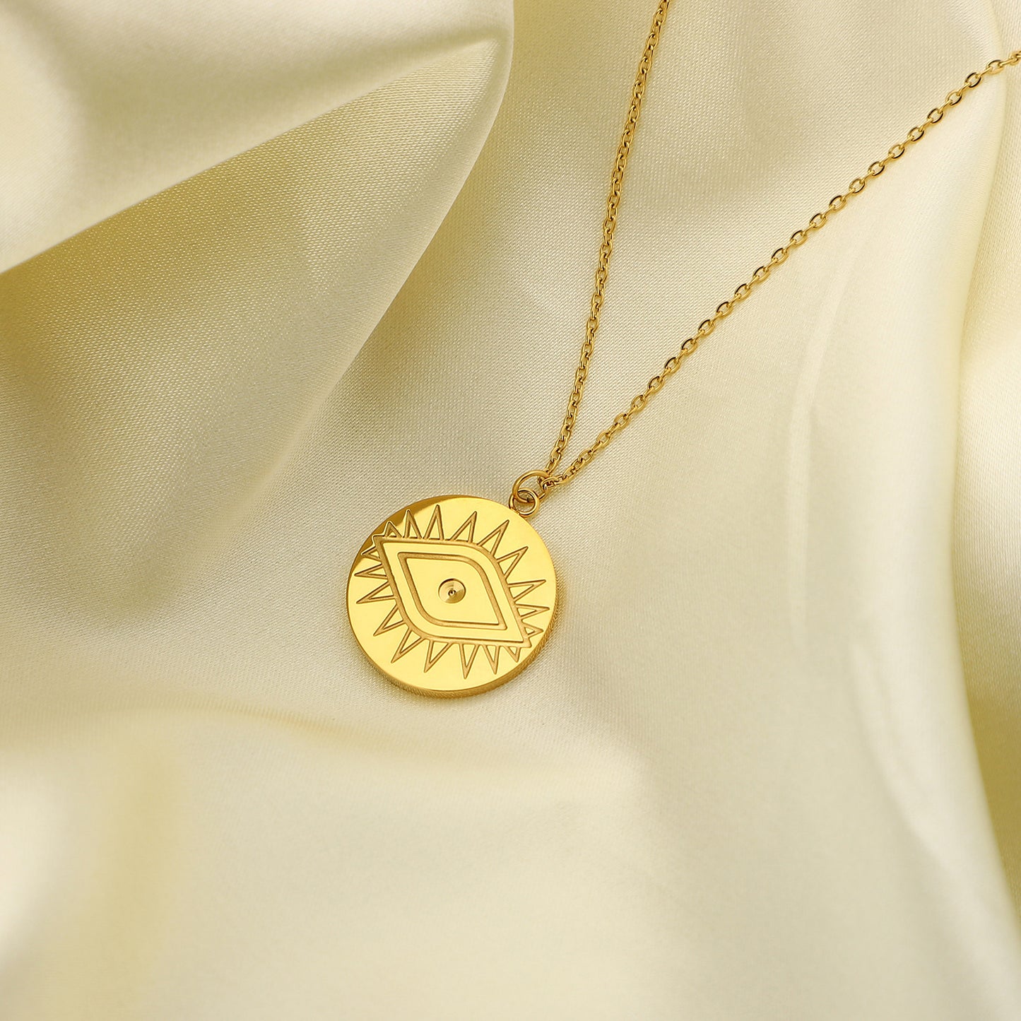 5pcs Devil Eyes Pendant Necklace 18K Gold Plated 316L Stainless Steel Coin Necklace For Men And Women Jewelry