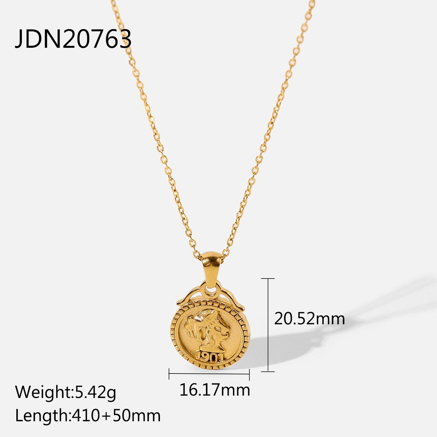 5pcs 18K Gold Plated Stainless Steel Jewelry Party Moon Sun Embossed Diamond Eyes Square Pendant Necklace For Women