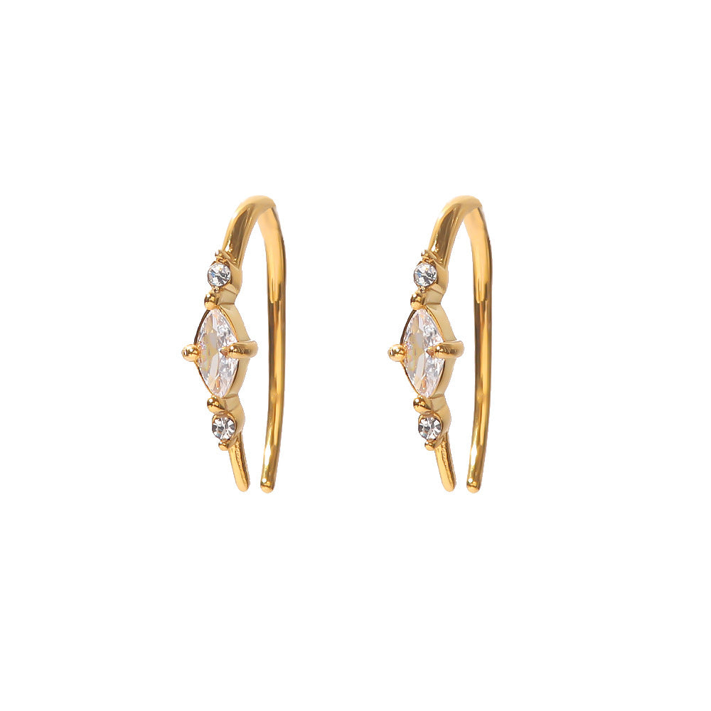 5pcs Fashion Geometric Earrings 18K Gold Plated Stainless Steel Inset Zircon Oval Earrings Style Jewelry