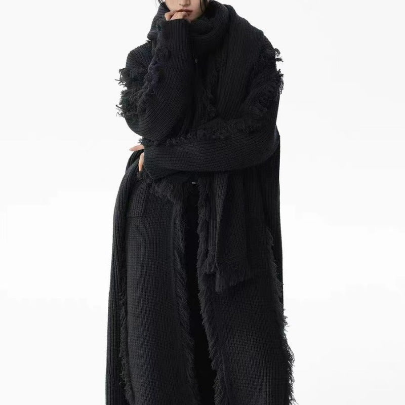 Knit Cardigan Woman Autumn And Winter New Lazy Long Fringe Design Feeling Soft Waxy Fashion Loose Sweater Woman Coat