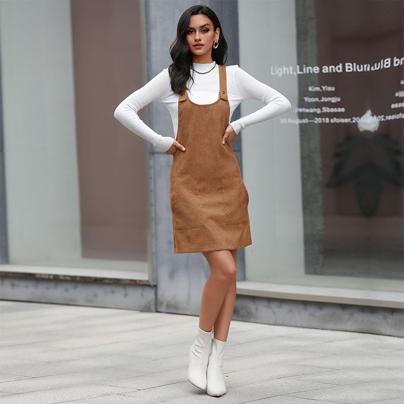 New Women's Short Dress Slim Solid Color Strap Skirt