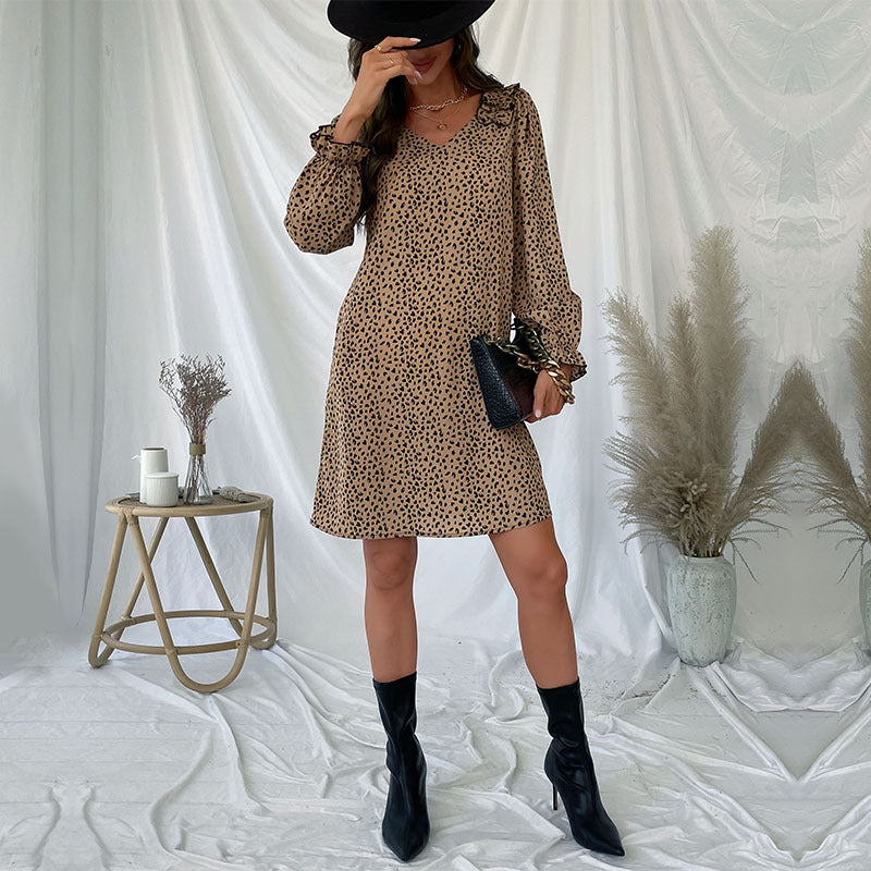 New Autumn New Women's Long-Sleeved Leopard Print Loose Dress