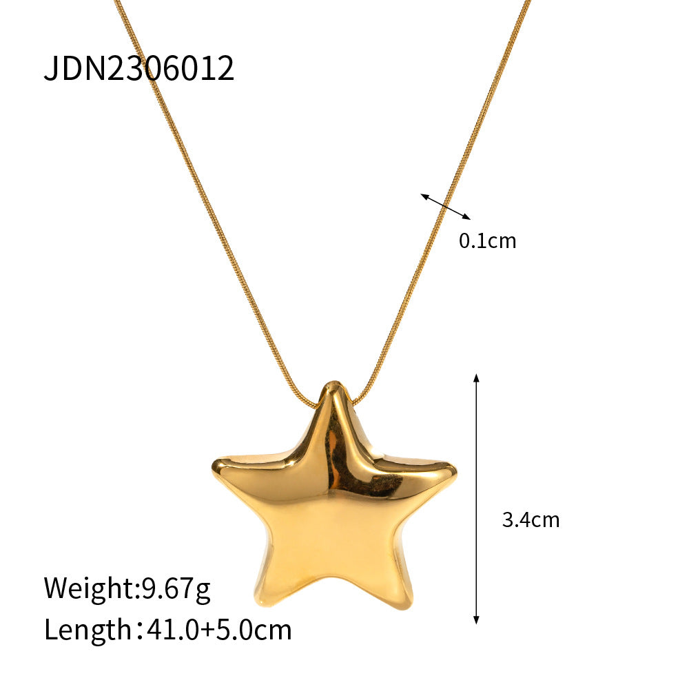 5pcs New 18K Gold Plated Necklace Jewelry Stainless Steel Pentagon Star Women's All Titanium Steel Pendant Necklace Jewelry