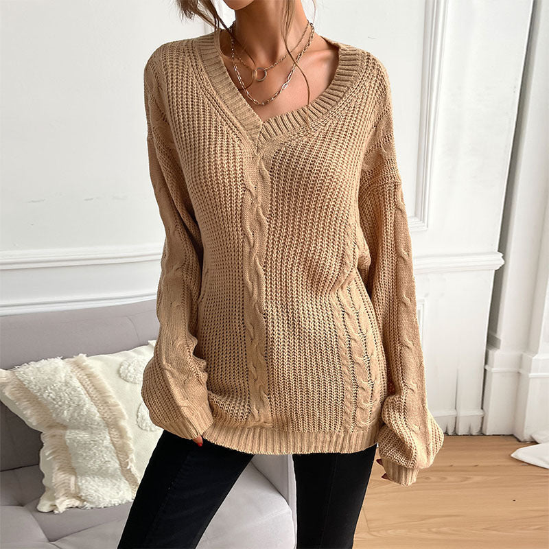 Chic Autumn & Winter Women's Long-Sleeved Sweater: Cozy Solid Color, Effortless Elegance