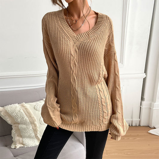 Chic Autumn & Winter Women's Long-Sleeved Sweater: Cozy Solid Color, Effortless Elegance