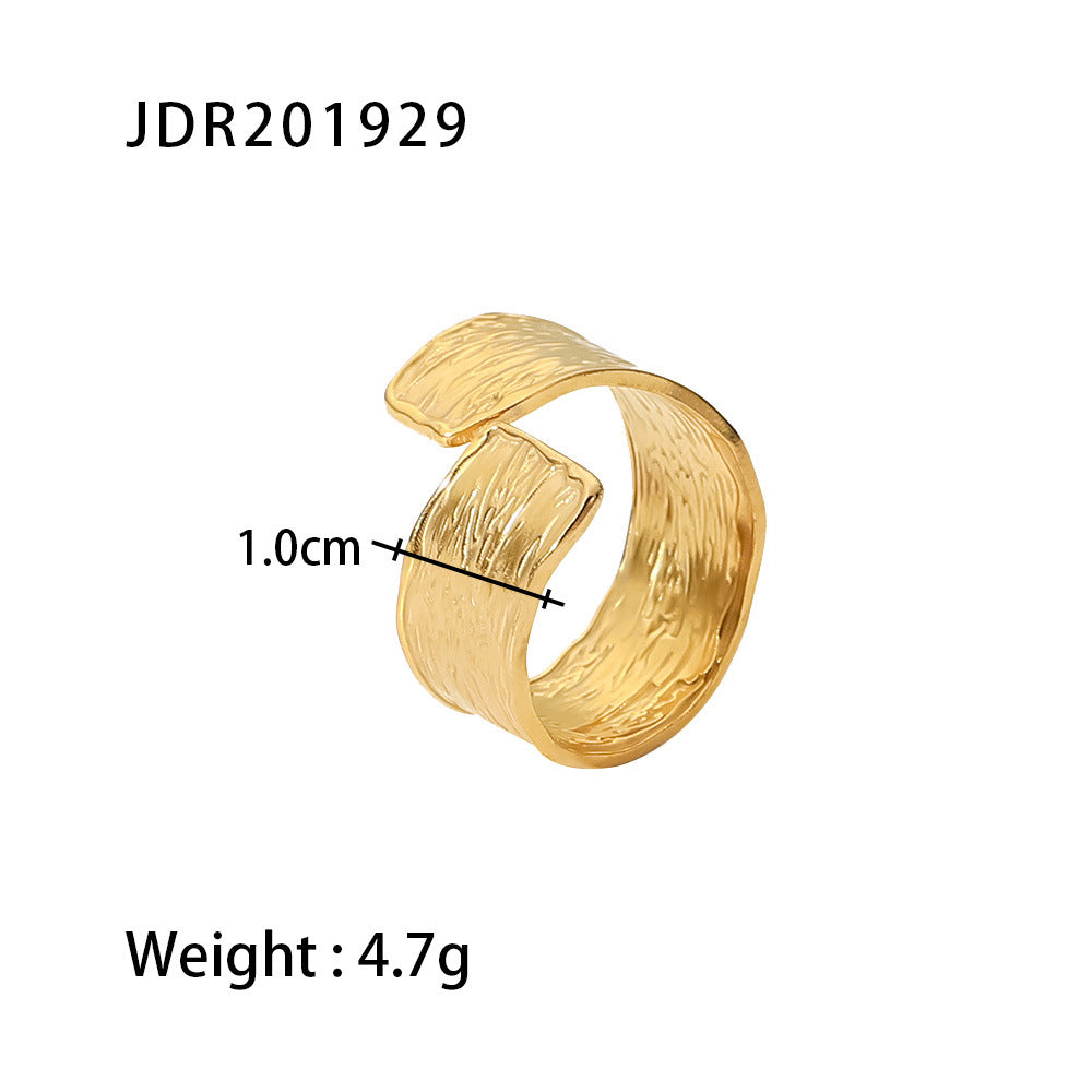 5pcs 18K Gold Plated Adjustable Stainless Steel Ring Wrinkle Fashion Jewelry Hand Ring Women's All-Match Niche Ring