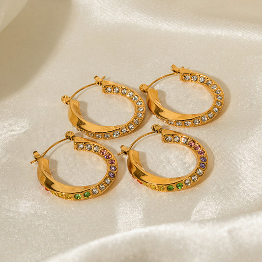 5pcs New Fashion 18K Stainless Steel Gold Set With White Diamond Mobius Twist Ring Titanium Steel Earrings