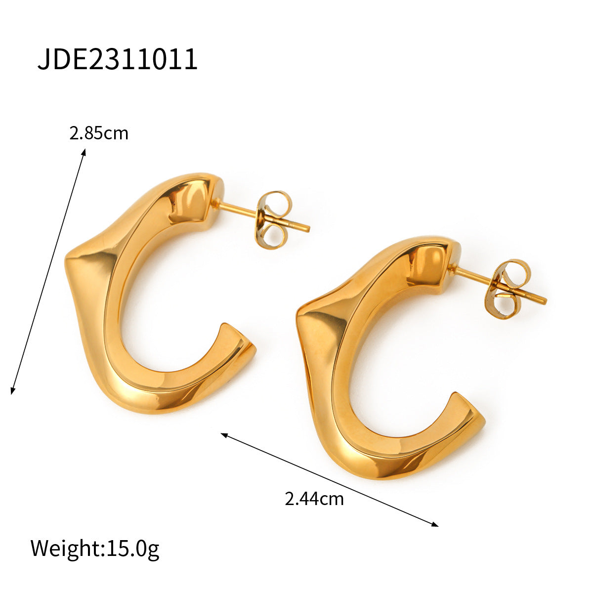 5pcs 18K Gold Stainless Steel Triangle C Earrings Earrings Temperament Female Earrings Accessories