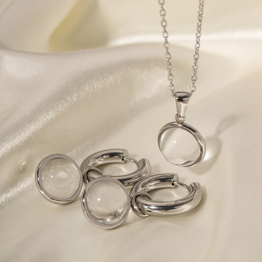 5pcs Necklace White Transparent Glass Ball Round Zircon Pendant Necklace Female Style