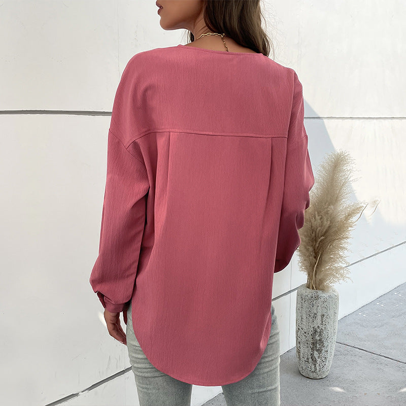 New Autumn And Winter New Women's Long Sleeve Solid Color Shirt Casual Women