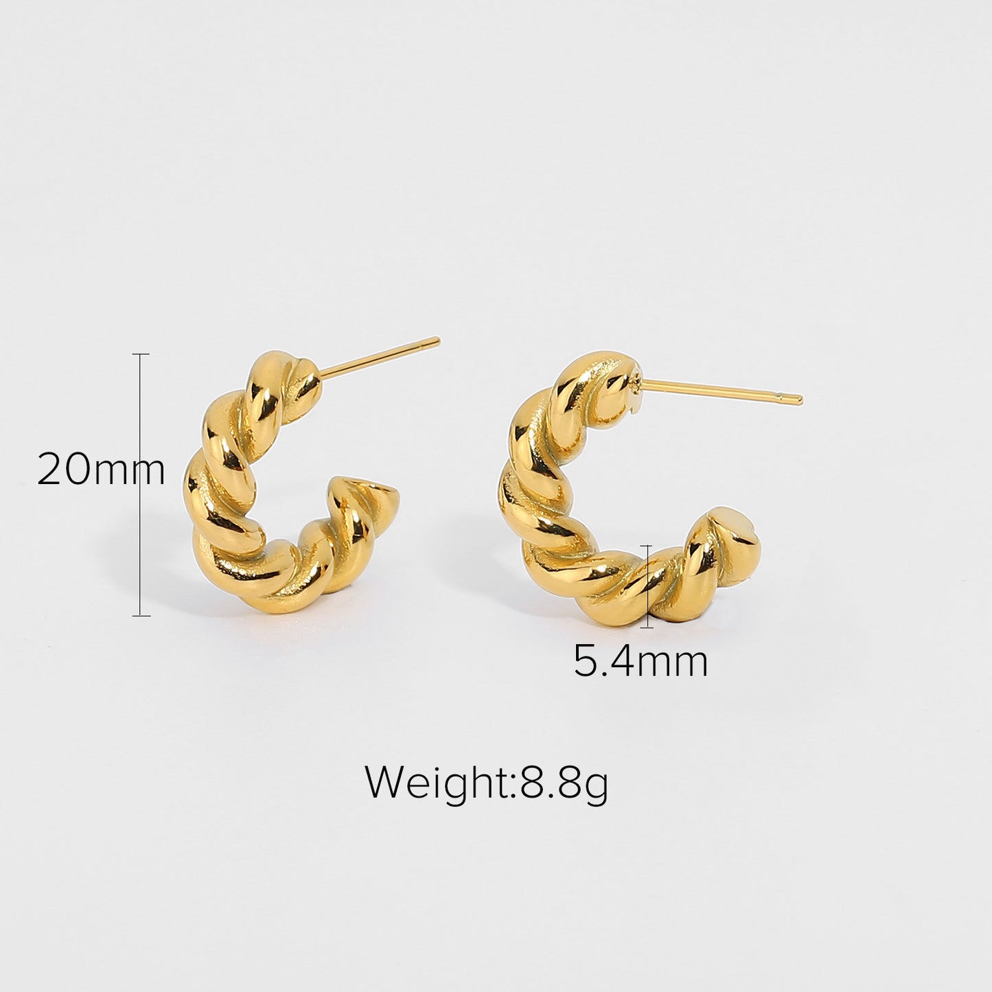 5pcs New Chunky Twist Croissant Stud Earrings 18 Gold-Plated Stainless Steel Ring Earrings For Women