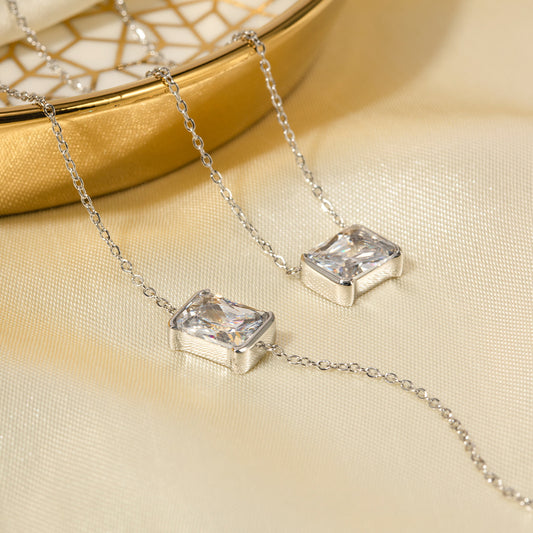 5pcs Style Square Zircon Necklace Light Luxury Niche High-Grade Titanium Steel Collar Bone Chain Necklace Bracelet