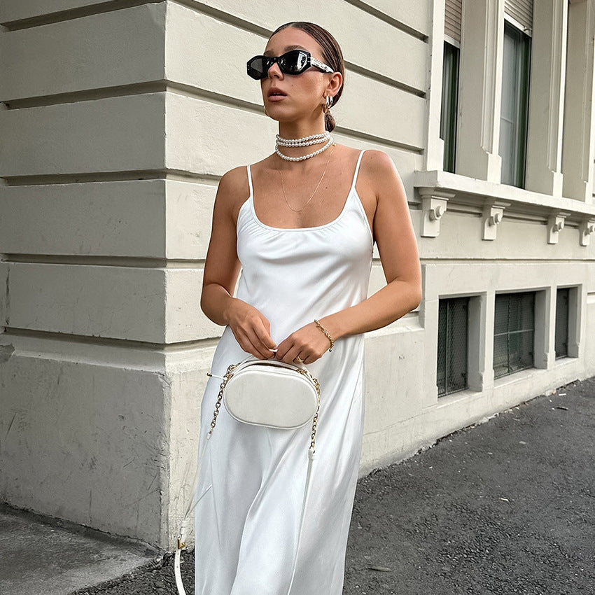 Sexy U-Neck High Waist Pure Halter Dress New Fashion Fishtail Skirt Long Skirt