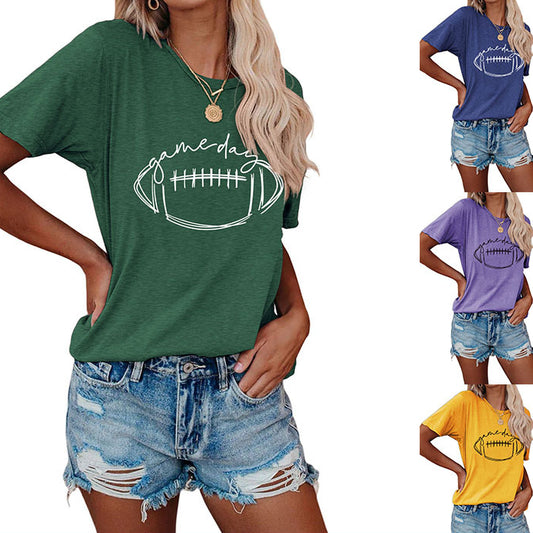 Wishgame Day Women's Casual Short Sleeve Top With Fun Rugby Pattern