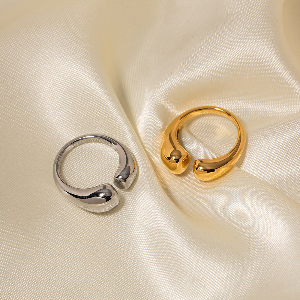 5pcs Fine Polished Gold Plated Stainless Steel Chunky Ring Women's Adjustable Open Ring Jewelry