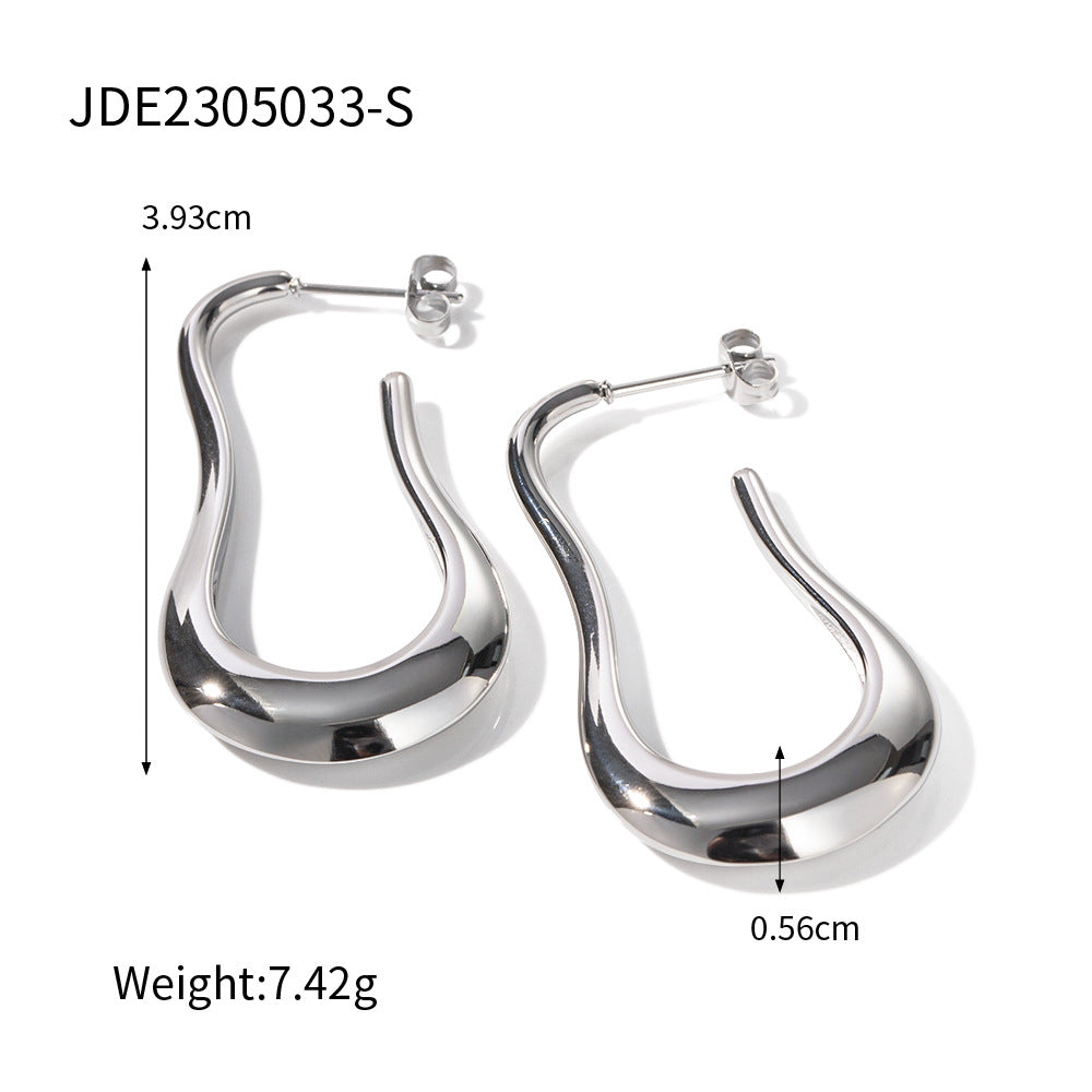 5pcs Steel Color Stainless Steel Smooth Hollow Earrings Blogger With Fashion All Round Hoop Earrings Girl